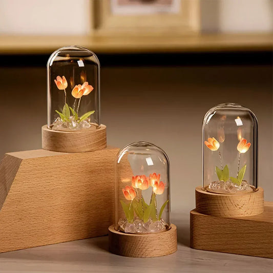 Tulip Flower Night Light With Glass Cover